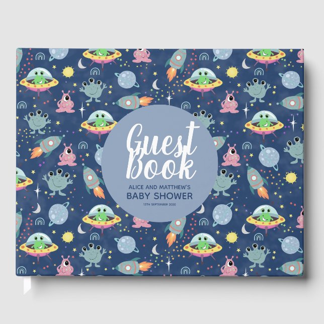 Cute Boys Space Motif Baby shower d'invité Livre d (Recto)