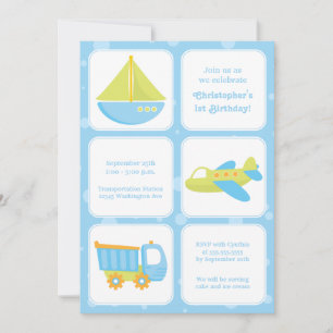 Cute boys travel time birthday party invitation