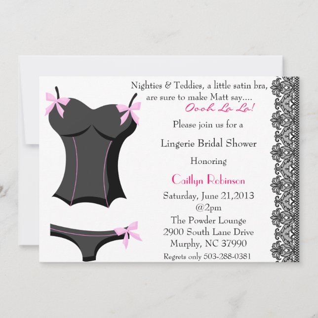 Cute Bra/Lingerie Bridal Shower Invitation (Front)