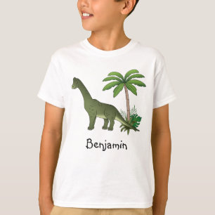 Cute Brachiosaurus And Palm Tree With Childs Name T-Shirt
