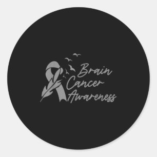 Cute Brain Cancer Awareness Month Grey Ribbon Men Classic Round Sticker