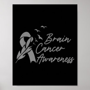 Cute Brain Cancer Awareness Month Grey Ribbon Men Poster
