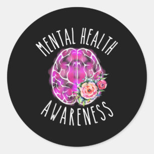 Cute Brain Mental Health Awareness Support Gift Ri Classic Round Sticker