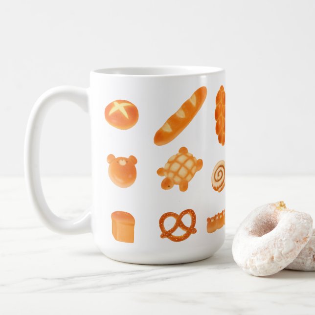 Cute Bread Bakery Pan Bear Turtle French Roll  Coffee Mug (With Donut)