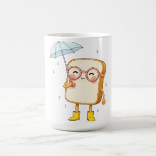 Cute Bread Character with Umbrella – Cozy Rainy  Coffee Mug