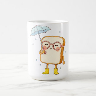 Cute Bread Character with Umbrella – Cozy Rainy Coffee Mug
