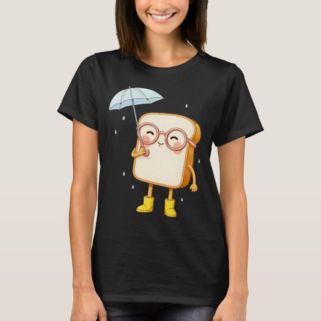 Cute Bread Character with Umbrella – Cozy T-Shirt (Front)