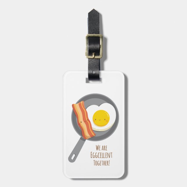 Cute Breakfast Bacon and Egg Luggage Tag (Front Vertical)
