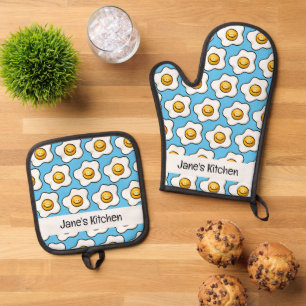 cute breakfast egg (name) oven mitt & pot holder set