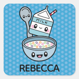Cute Breakfast Food cereal & milk square stickers