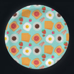 Cute Breakfast Food Pattern Bacon & Egg Summer Paper Plate<br><div class="desc">This cute funky and trendy pattern shows bacon, strawberries, waffles, fried egg, toast with a tomato on top and some cups of coffee. Perfect birthday or christmas for foodie who loves breakfast food.</div>