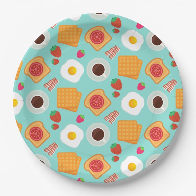 Cute Breakfast Food Pattern Bacon & Egg Summer Paper Plate (Front)