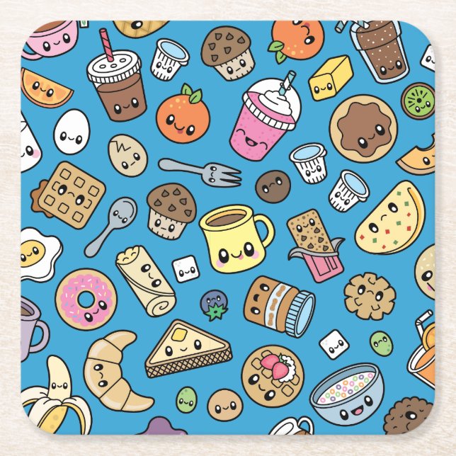 Cute Breakfast Food Square Paper Coaster (Front)