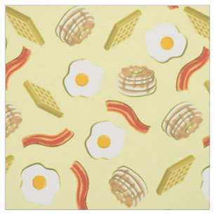 Cute Breakfast Kids Bacon Eggs Pancakes Waffles Fabric