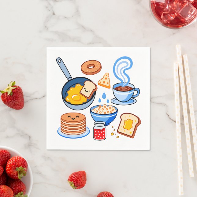 Cute Breakfast Pattern – Kawaii Food Seamless Napkin (Insitu)