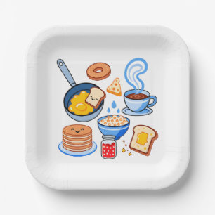 Cute Breakfast Pattern – Kawaii Food Seamless Paper Plate
