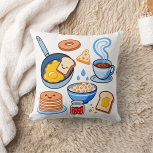 Cute Breakfast Pattern – Kawaii Food Seamless Throw Pillow