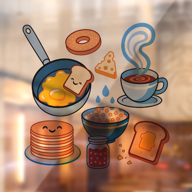Cute Breakfast Pattern – Kawaii Food Seamless Window Cling (Sheet 2)
