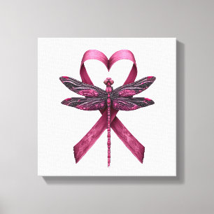 Cute Breast Cancer Heart Dragonflies Awareness Wom Canvas Print
