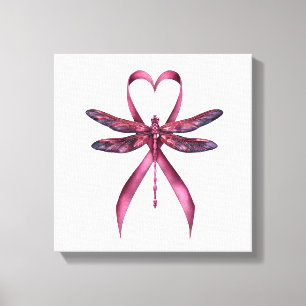 Cute Breast Cancer Heart Dragonflies Awareness Wom Canvas Print