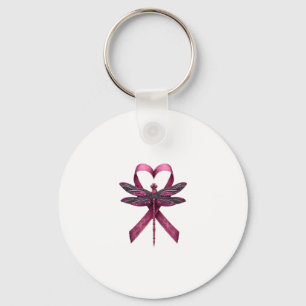 Cute Breast Cancer Heart Dragonflies Awareness Wom Keychain