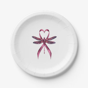 Cute Breast Cancer Heart Dragonflies Awareness Wom Paper Plate