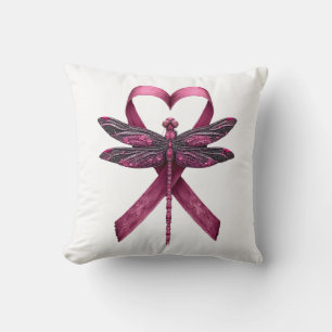 Cute Breast Cancer Heart Dragonflies Awareness Wom Throw Pillow