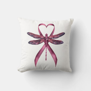 Cute Breast Cancer Heart Dragonflies Awareness Wom Throw Pillow