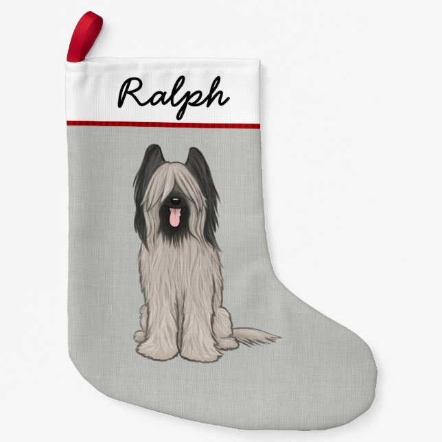 Cute Briard Cartoon Dog Personalized Pet Lover's Small Christmas Stocking (Front)