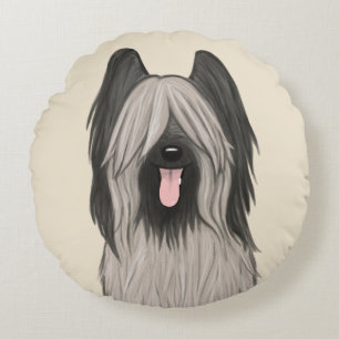 Cute Briard Cartoon Dog Round Pillow