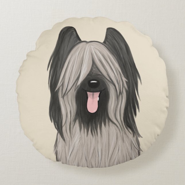 Cute Briard Cartoon Dog Round Pillow (Front)