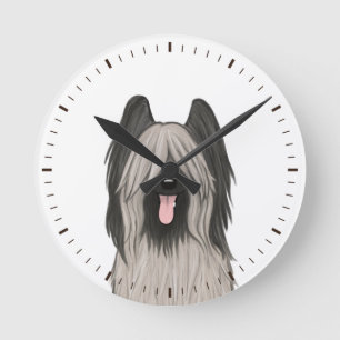 Cute Briard Dog Drawing Round Clock