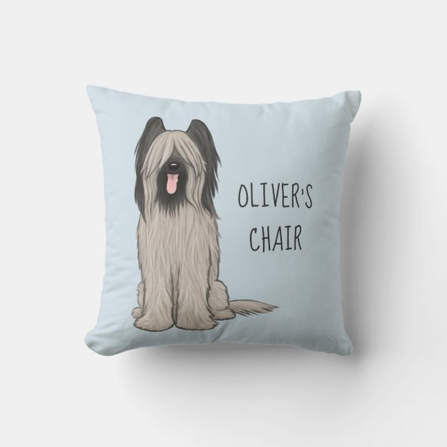 Cute Briard with Custom Text Throw Pillow (Front)