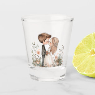 Cute Bride and Groom kissing Shot Glass