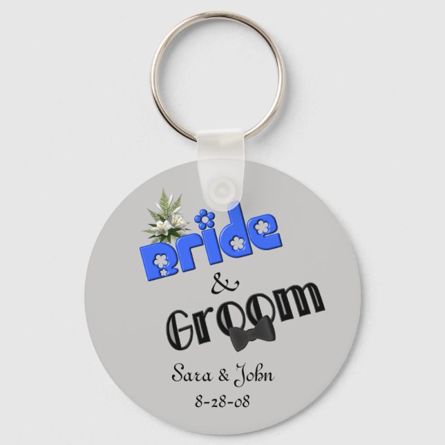 Cute Bride And Groom Personalized Wedding  Keychain (Front)
