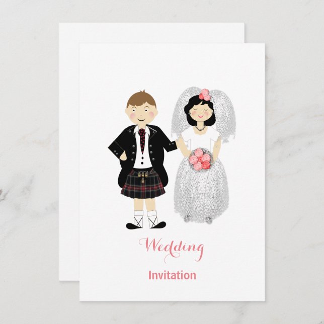 Cute Bride and Groom Scottish Wedding Theme Invitation (Front/Back)