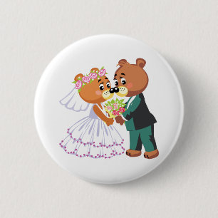 cute bride and groom teddy bears design wedding 2 inch round button