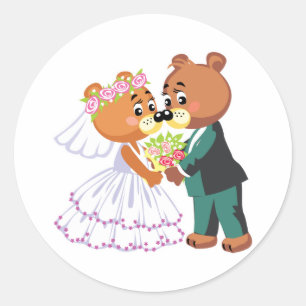 cute bride and groom teddy bears design wedding classic round sticker