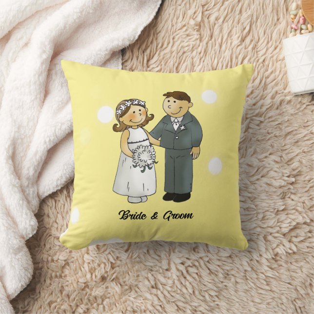 Cute Bride and Groom Wedding Celebration Throw Pillow (Blanket)