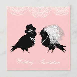 Cute Bride and Groom Whimsical Love Birds Invitation
