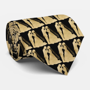 cute Bride Groom black gold wedding Tie