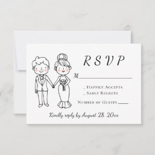 Cute Bride Groom Black White Wedding RSVP