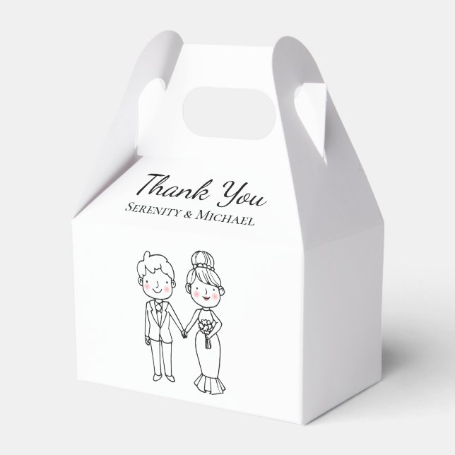 Cute Bride Groom Black White Wedding Thank You Favor Box (Front Side)