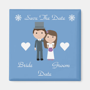 Cute Bride & Groom Blue Winter Save The Date Magnet