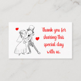 Cute Bride Groom Cartoon Red Wedding Thank You Place Card