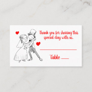 Cute Bride Groom Cartoon Red White Wedding Engaged Place Card