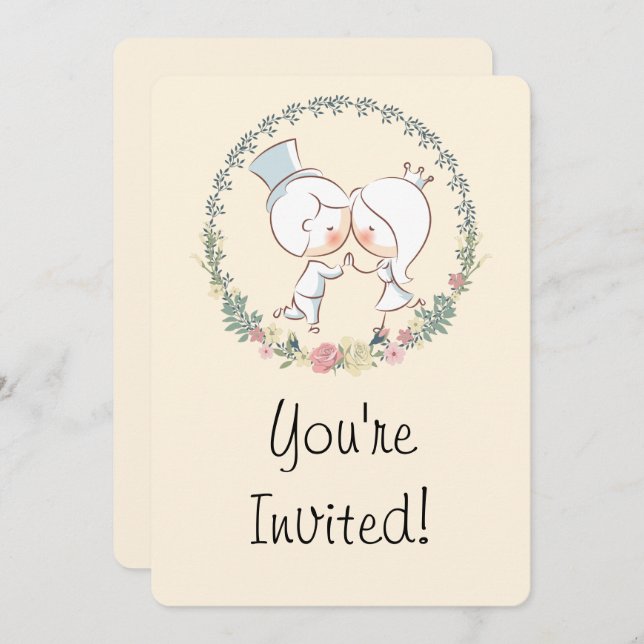Cute Bride & Groom Floral Wedding Invites (Front/Back)