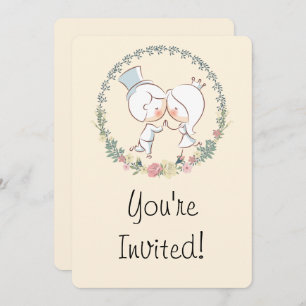 Cute Bride & Groom Floral Wedding Invites
