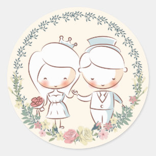Cute Bride & Groom Floral Wedding Stickers