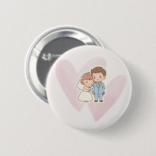 Cute Bride & Groom Heart Button 